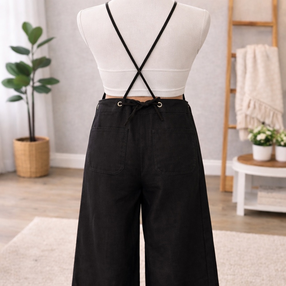 Zenana Black Wide-Leg Overalls NWOT L - Picture 2 of 3